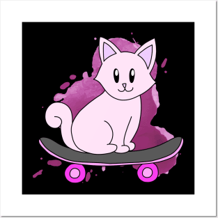 Pink Skater Cat Posters and Art